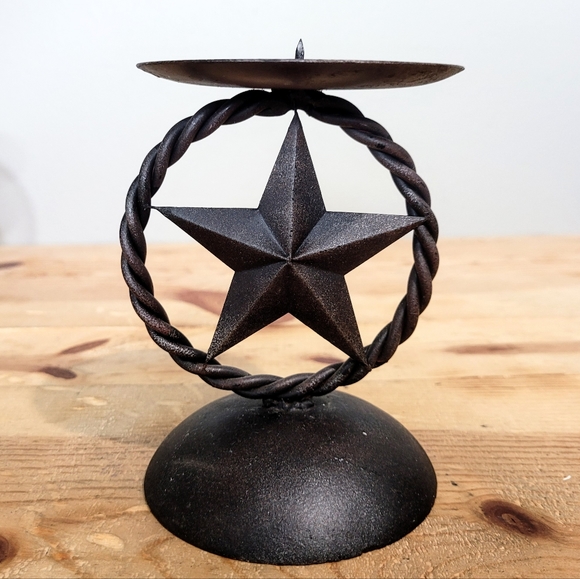 Metal Oil Rubbed Bronze Texas Star Pillar Tabletop Candleholders 6 Inch SET OF 2 - Picture 2 of 5
